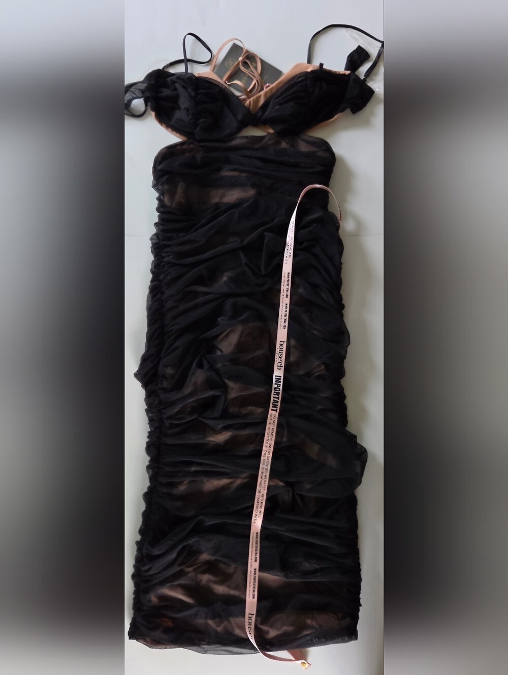 NWT House of CB Black Dress Tibi Cutout Ruched Soft Mesh Midi Halter Neck Tie M